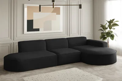 Produktbild von Ecksofa Designersofa PALMA in Stoff Opera Velvet Schwarz Ottomane Rechts