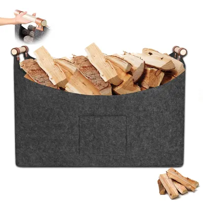 Productafbeelding van Houten Mand voor Brandhout met Antislip Handvatten en Voordertas