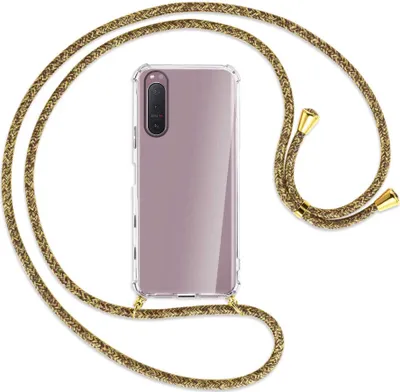 Produktbild von Handykette Backcover-Schutzhülle mit Band (Metall goldfarben) für Sony Xperia 5 II - braun+beige