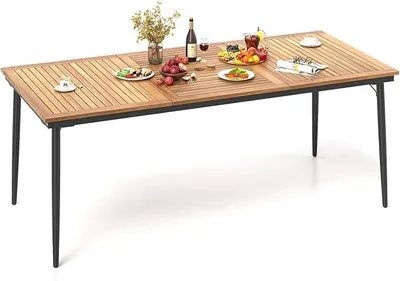 Produktbild von Gartentisch mit Schirmloch, 200x90cm, großer Terrassentisch für 8 Personen, rechteckiger Balkontisch aus Akazienholz, Outdoor-Esstisch für Terrasse, Garten