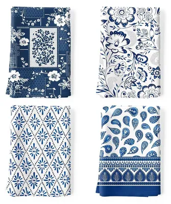 Immagine prodotto di Set di 4 strofinacci, motivo retrò blu, 100% cotone, 48 x 70 cm