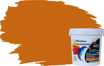 Produktbild von RyFo Colors Silikonharz Fassadenfarbe Lotuseffekt Trend Orangetöne Sienaorange 1l - bunte Fassadenfarbe, weitere Orange Farbtöne und Größen erhältlich, Deckkraft Klasse 1