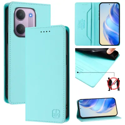 Image de Étui en cuir pour Xiaomi Redmi 17C 5G, type portefeuille rabattable avec compartiments pour cartes, porte-monnaie et support. Couleur : turquoise