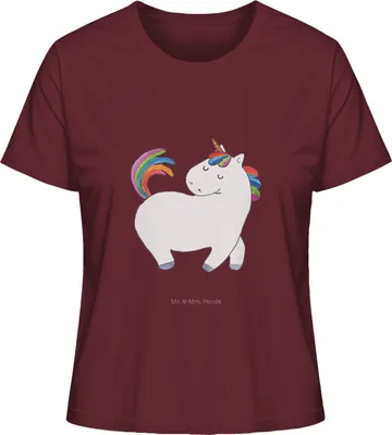Produktbild von Mr. & Mrs. Panda Baumwollshirt Damen Einhorn Stolzieren Größe L - Burgundy - Geschenk, Unicorn, Basic Shirt, Baumwoll T-Shirt, Reiter, Frauen, Einhörner, Oberteil, Anders