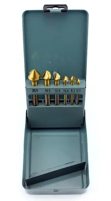 Produktbild von HSS Stahl Kegelsenker 6-teilig 6,3-8,3-10,4-12,4-16,5-20,5 mm Werkzeug Tooltech 20215
