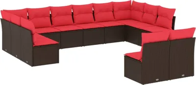 Produktbild von vidaXL 12-tlg. Garten-Sofagarnitur mit Kissen Braun Poly Rattan
