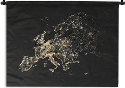 Produktbild von MuchoWow® Wandteppich Wandbehang Karte - Europa - Schwarz - Gold 150x112 cm Tapisserie Dekoration Wandtuch - Wanddecke - Wandteppiche