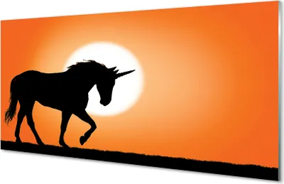 Produktbild von Glasbilder 140x70 Wandkunst Sonnenuntergang Einhorn