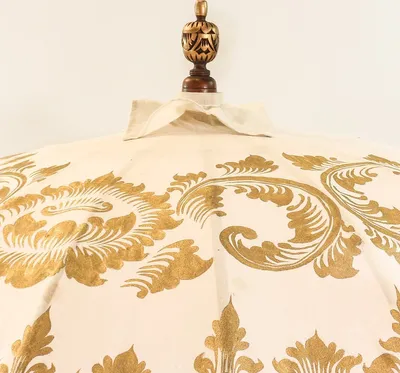 Produktbild von Bali Sonnenschirm Balinesischer Schirm Garten Baumwolle Handarbeit Retro Vintage Dekoschirm 2-teilig ca. 180 Ø cm Creme-Gold mit Pink