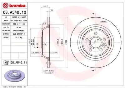 Produktbild von BREMBO Bremsscheiben (2 Stück) Hinterachse 08.A540.10