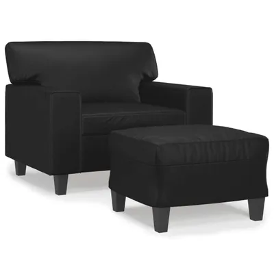 Produktbild von vidaXL Sessel mit Hocker Schwarz 60 cm Kunstleder