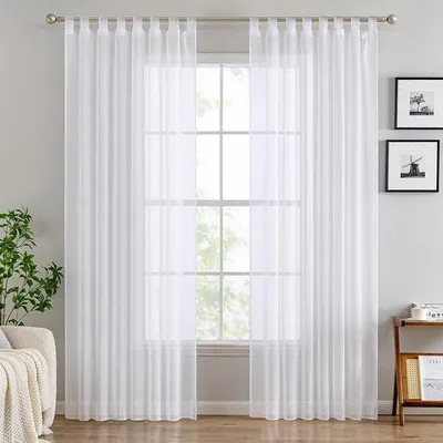 Obrázok produktu pre Unyqoos® Súprava priehľadných závesov – biele, priesvitné záclony s rozmermi 140 x 245 cm, vhodné do obývačky a spálne