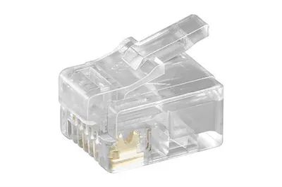 Produktbild von Wentronic RJ12 Westernstecker für Flachkabel, 6 polig, RJ12-Stecker (6P6C), Transparent - zum Crimpen an Telefonflachkabel, ungeschirmte Version