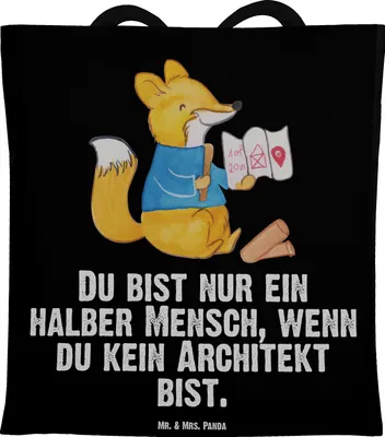 Produktbild von Mr. & Mrs. Panda Tote Bag Architekt Herz - Schwarz - Geschenk, Beutel, Jutebeutel, Stoffbeutel, Laptoptasche, Spruch, Shopping Tasche, Lustig, Beruf, Bauarbeiter