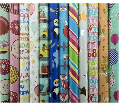 Productafbeelding van Assortiment 5 rollen luxe cadeaupapier inpakpapier voor kinderen en volwassenen Party - 200 x 70 cm