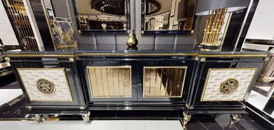 Produktbild von Casa Padrino Luxus Art Deco Sideboard Schwarz / Weiß / Gold - Prunkvoller Massivholz Schrank mit 4 Türen - Luxus Art Deco Wohnzimmer & Hotel Möbel