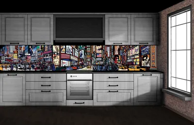 Produktbild von Küchenrückwand Folie selbstklebend TIMES SQUARE 350 x 60 cm - Klebefolie - Dekofolie - Spritzschutz für Küche -
