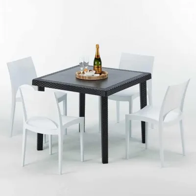 Produktbild von Schwarz Quadratisch Tisch und 4 Stühle Farbiges Polypropylen-Außenmastenset Grand Soleil Paris Passion - Weiß