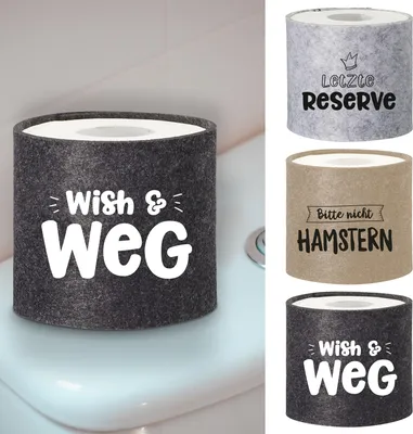 Produktbild von Toilettenbanderole 3er Set Filz L40cm 3 Sprüche mit Klettverschluss hellgrau creme anthrazit Toilettenrollenhülle Klopapier
