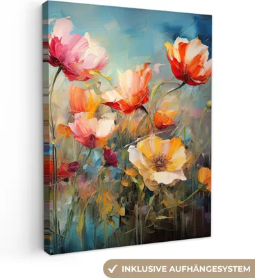 Produktbild von Leinwand Bilder 60x80 cm - Blumen - Aquarell - Kunst - Botanisch - Natur, Bilder, Deko, Wanddeko, Leinwand Bilder