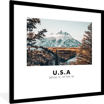 Produktbild von MuchoWow® Gerahmtes Poster Amerika - Berge - Schnee 40x40 cm - Poster mit Schwarzem Bilderrahmen Wandposter Rahmen Foto Bilder - Poster - Plakat im Rahmen