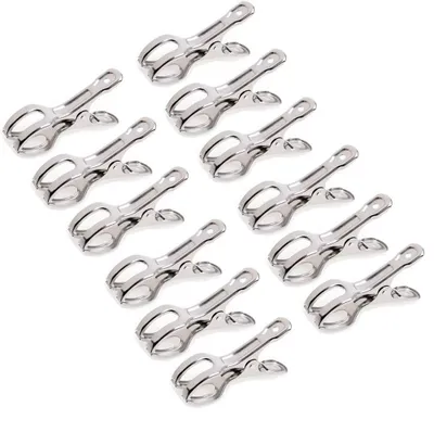 Metall-Wäscheklammern, 12 Stück, silber, Edelstahl