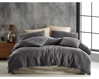Image de Linge de lit en mousseline 140x220, 70x90 cm gris foncé