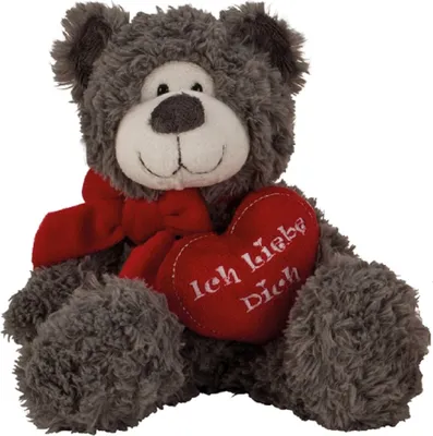 Produktbild von Plüschtier Bär in grau sitzend 17cm mit Herz Ich liebe Dich Teddybär Kuscheltier Teddy