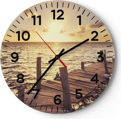 Produktbild von Wanduhr - Rund - Glasuhr - Brücke Sonne Ozean - 30x30cm - Schleichendes Uhrwerk - Lautlos - zum Aufhängen bereit - Dekoration Modern - Wanddekoration aus Glas - C4AR30x30-4168