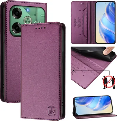 Produktbild von Lederhülle für Tecno Pova 6 4G Hülle Flip Brieftasche Kartenfächern Ständer Schutzhülle Lila