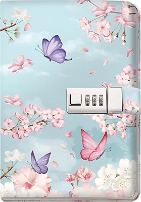 A diary with a floral and butterfly design, featuring a combination lock.