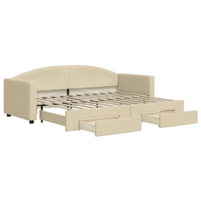 Zdjęcie produktu dla Sofa rozsuwana z szufladami, kremowa, 80x200 cm, tkanina