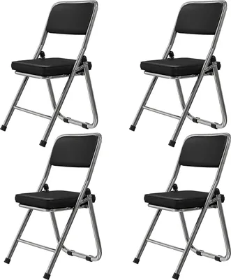Produktbild von Klappstühle 4er Set,Esszimmerstuhl Stapelstuhl Balkonstuhl Stuhl Metall Klappstuhl Gepolstert Kunstleder für Küche,Büro,Garten,Balkon 45x46x82cm