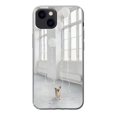 Produktbild von MuchoWow® Handyhülle Schutzhülle Hülle für iPhone 13 mini Hund - Weiß - Luftballon Silikon Softcase Handy Hülle - Softcase