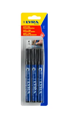 Produktbild von LYRA L4018006, LYRA Permanentmarker schwarz 2-6mm, für professionelle Markierungen auf glatten und rauen Oberflächen, 3 Marker (3x schwarz)