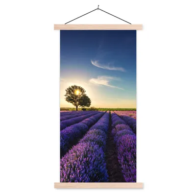 Produktbild von MuchoWow® Textilposter Lavendel - Sonne - Baum - Blumen - Lila 40x80 cm mit holzfarbenen Rahmen - Wohnzimmer