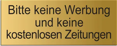Produktbild von Bitte Keine Werbung und Keine k. Zeitungen Schild Briefkastenschild Messingoptik 66x25 mm Aluminium selbstklebend