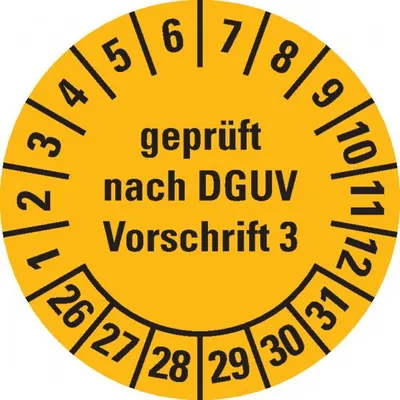 Produktbild von Dreifke® Prüfplakette gepr.n. DGUV Vorschrift 3 26-31, gelb, Dokumentenfolie,...