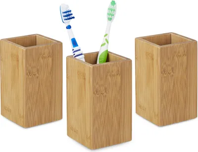 Produktbild von relaxdays 3 x Zahnputzbecher Bambus