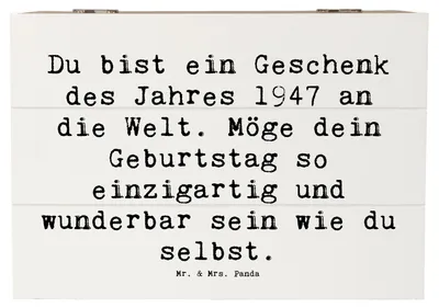 Produktbild von Mr. & Mrs. Panda Erinnerungsbox Spruch 1947 Geburtstag 22 x 15 cm - Weiß - Geschenk, Happy Birthday, besondere Geburtstagswünsche, Kiste, fotobox, Geburtstagsglückwünsche