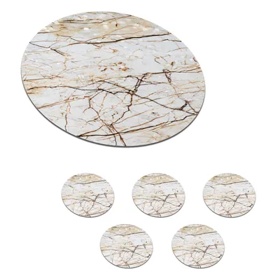 Obrázok produktu pre MuchoWow® Okrúhly sklenený podšálok, sada 6 ks Mramor - hnedý - biely 10x10x0.3cm Podložky pod poháre - podložky pod nápoje - ochrana stolovej dosky -