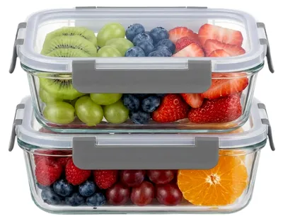 Produktbild von Set aus Glas Frischhaltedosen & Meal Prep Boxen, 2x370ml Borosilikatglasbehälter mit BPA-freiem Deckel, Aufbewahrungsbehälter für Mikrowelle, Gefrierfach & Spülmaschine