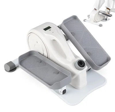 Productafbeelding van COSTWAY Mini elektrische crosstrainer, stepapparaat voor thuis en op kantoor, elliptische trainer met weerstand en LCD-display, stil en draagbaar, pedaaltrainer, wit