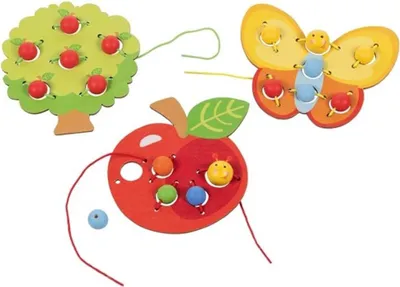 Produktbild von Fädelspiel Obstgarten, 3 Motive (Apfel, Baum, Schmetterling)