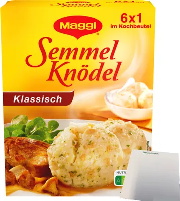 Produktbild von Maggi Semmel Knödel Klassisch 6 Semmelknödel in Kochbeuteln (200g) + usy Block