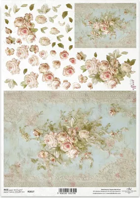 Immagine prodotto di Carta di riso per decoupage carta artigianale per decoupage A4 R2617 fiori rose 3D