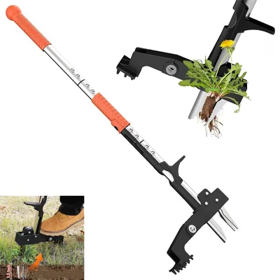 Produktbild von Ergonomischer Unkrautstecher lang, 4 Edelstahlkrallen, rückenschonend ohne Bücken, stabil & langlebig, für Garten & Blumenbeet