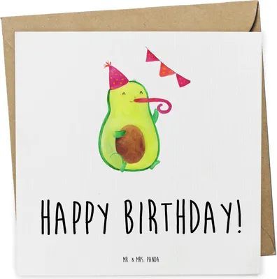 Produktbild von Mr. & Mrs. Panda Grußkarte Avocado Geburtstag - Weiß - Geschenk, Alles Gute, Happy Birthday, faltkarte, Feier, Party, anlasskarte, Glückwunschkarte, Gesund, Klappkarte
