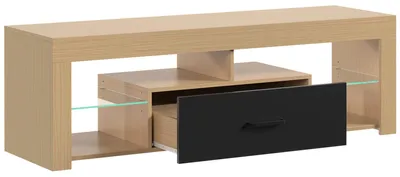 Produktbild von TV-Lowboard für Fernseher bis 65 Zoll, moderner TV-Schrank mit verstellbaren Glasböden, Eiche