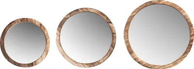 Produktbild von 3er Set Wandspiegel Ø20-30cm Holz Natur Braun Spiegel Wanddeko Flurspiegel Deko